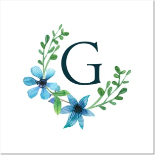 Floral Monogram G Pretty Blue Flowers Posters and Art